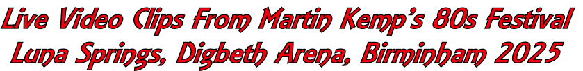 Live Video Clips From Martin Kemp’s 80s Festival
Luna Springs, Digbeth Arena, Birminham 2025